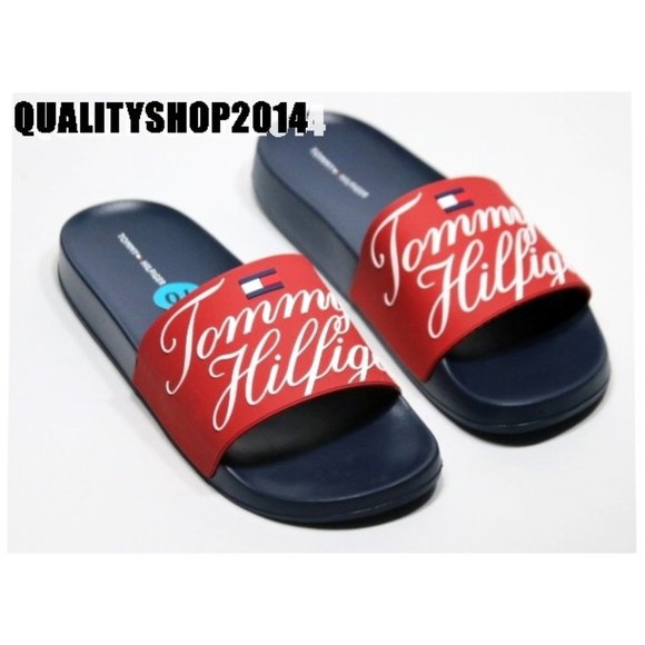 Women's slide Tommy Hilfiger cursive red color - Picture 1 of 7